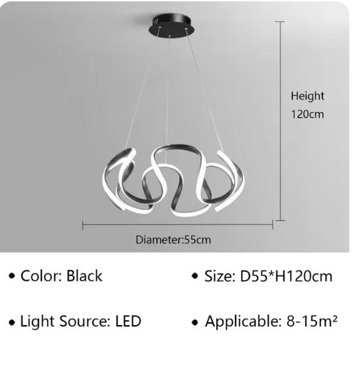 Suspension Led Moderne Noire 3 Couleurs 6500K - 4000 K - 3000 K