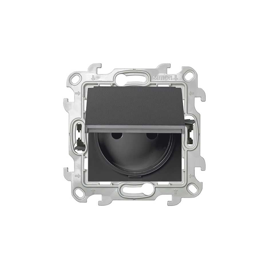 Prise 2P+T avec Couvercle Etanche IP44 Simon S24 Graphite